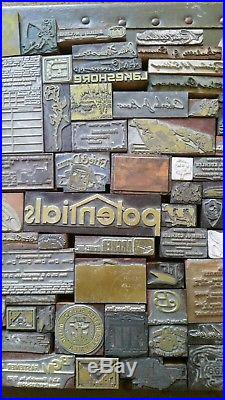 Huge Lot 128 Vintage Wood Metal Printing Press Block Stamp Ink Plate Advertismen