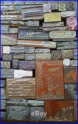 Huge Lot 128 Vintage Wood Metal Printing Press Block Stamp Ink Plate Advertismen