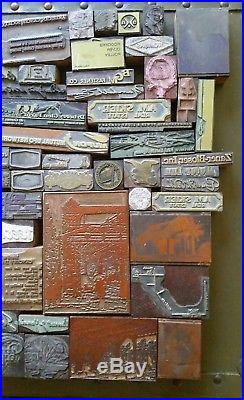 Huge Lot 128 Vintage Wood Metal Printing Press Block Stamp Ink Plate Advertismen