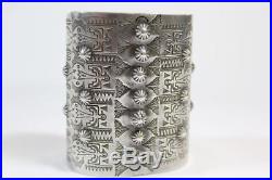 Huge Navajo Hand-Stamped & Repoussé Sterling Silver Cuff Bracelet