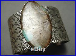 Huge Navajo Royston Turquoise Sterling Silver Stamped Bracelet Cuff