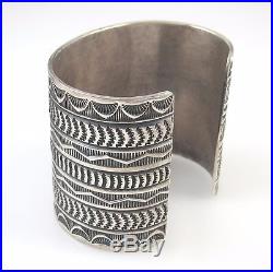 Huge SUNSHINE REEVES Navajo Heavy Gauge Hand Stamped Sterling Silver Bracelet J