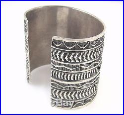 Huge SUNSHINE REEVES Navajo Heavy Gauge Hand Stamped Sterling Silver Bracelet J