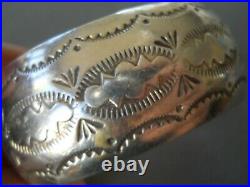 IDA PAYTON Native American Navajo Sterling Silver Rug Pattern Stamped Bracelet