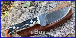 Jeremy Horton Knives Fat Stamped Stag Shawty Fixed Blade Platinum Tip & Edges
