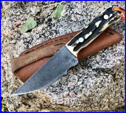 Jeremy Horton Knives Fat Stamped Stag Shawty Fixed Blade Platinum Tip & Edges
