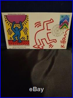 KEITH HARING INTERNATIONAL YOUTH YEAR 1984 withDRAWING & SIGNED VERY RARE