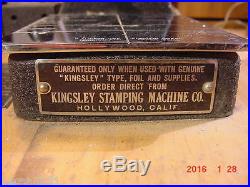 KINGSLEY HOT FOIL STAMPING MACHINE CO. NO. 29014, HOLLYWOOD CALIF