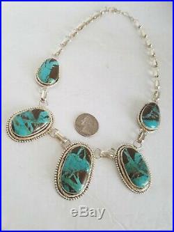 Kingman Turquoise Solid Sterling Silver Stamped Chain Necklace 23 116.7g 155 Ct
