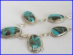 Kingman Turquoise Solid Sterling Silver Stamped Chain Necklace 23 116.7g 155 Ct
