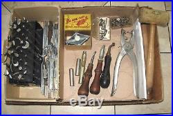 LARGE VTG CRAFTOOL LOT Leather Working Tools Saddle Stamp Punches, Blades, Mallet+