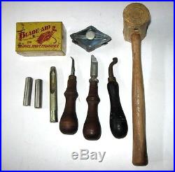 LARGE VTG CRAFTOOL LOT Leather Working Tools Saddle Stamp Punches, Blades, Mallet+