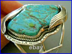 Large Native American Indian Turquoise Sterling Silver Stamped Cuff Bracelet JMC