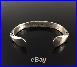 Large Native American Navajo Hand Stamped Sterling Silver Cuff Bracelet