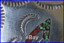 Large Sterling Silver Southwestern Inlay Peyote Bird Bracelet Cuff Stamped
