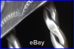 Large Sterling Silver Southwestern Inlay Peyote Bird Bracelet Cuff Stamped