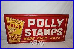 Large Vintage 1950's Polly Stamps Gas Station Grocery Store Oil 36 Metal Sign