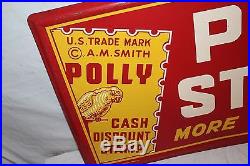 Large Vintage 1950's Polly Stamps Gas Station Grocery Store Oil 36 Metal Sign