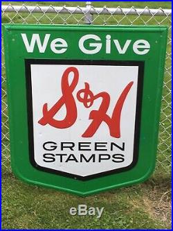 Large Vintage Embossed Tin S&h Green Stamps Sign