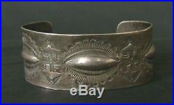 Large Vintage Man's Navajo Silver Cuff Bracelet Hand Stamped