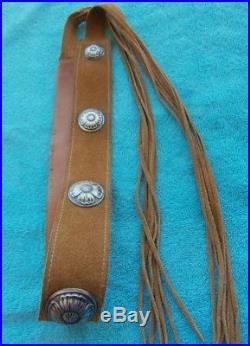 Leather Belt withfringe Stamped Bohlin on Leather with Poppy Conchos
