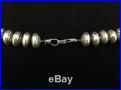 Leo Leandro Yazzie Stamped Sterling Silver Graduated Bench Bead Necklace