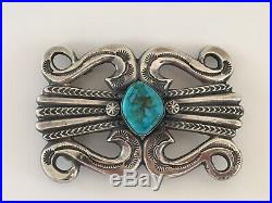 Lg. HARRY MORGAN Navajo BELT BUCKLE withNatural TURQUOISE STAMPED Sterling Silver