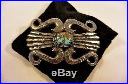 Lg. HARRY MORGAN Navajo BELT BUCKLE withNatural TURQUOISE STAMPED Sterling Silver