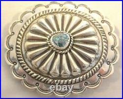 Lg NAVAJO Spiderweb Turquoise CONCHO BELT BUCKLE Stamping Sterling Silver