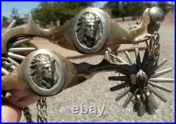 Lindholm Bros. Brass Bronze Large Rowel Cowboy Horse Spurs Basket Stamp Straps