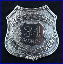 Los Angeles Fire Department Pre-1928 Volunteer Badge #34 Chipron Stamp Sterling