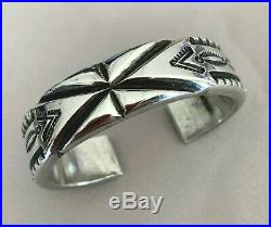 MARK CHEE Navajo Heavy Carved & Stamped SSilver Bracelet for Smaller Wrist