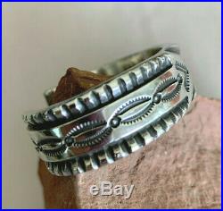 MARK CHEE Navajo Heavy Carved & Stamped SSilver Bracelet for Smaller Wrist