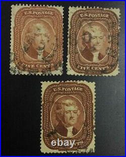 MOMEN US STAMPS #27,28,28b USED CAT. $5,000 LOT #74108