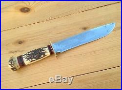 Marbles Ideal Hunting Knife Vintage 2-line Stamp (1918 Ww Ii) Stag Handle USA