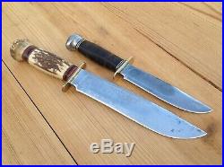 Marbles Ideal Hunting Knife Vintage 2-line Stamp (1918 Ww Ii) Stag Handle USA