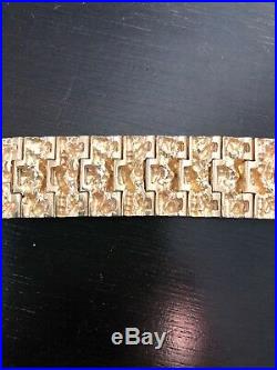 Men's 14k Stamped Gold Nugget Link Bracelet 7.5 X Approx 3/4 Wide, 70 grams