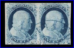 Momen Us Stamps #9 Pos. 62-63r1l Imperf Pair Used Blue Cds Lot #89908