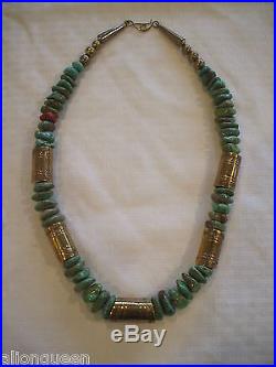 Museum Quality Kewa TONY AGUILAR Sr, Turquoise & Hand Stamped Brass NECKLACE