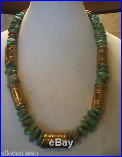 Museum Quality Kewa TONY AGUILAR Sr, Turquoise & Hand Stamped Brass NECKLACE