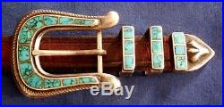 NATIVE AMERICAN STERLING Stamped TURQUOISE INLAY Vintage 4 PIECE RANGER SET