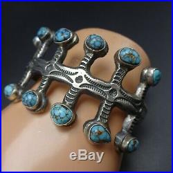 NAVAJO Cast & Hand-Stamped Sterling Silver TURQUOISE Cuff BRACELET DeDios Homage