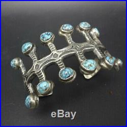 NAVAJO Cast & Hand-Stamped Sterling Silver TURQUOISE Cuff BRACELET DeDios Homage