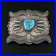 NAVAJO HAND STAMPED STERLING SILVER & TURQUOISE BELT BUCKLE by HARRY MORGAN