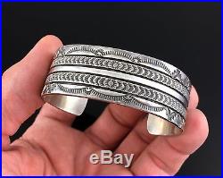 NAVAJO STERLING SILVER HAND STAMPED CUFF BRACELET by BRUCE MORGAN