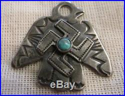 NAVAJO Silver Stamped THUNDERBIRD PENDANT NATIVE AMERICAN WHIRLING LOG With TURQ