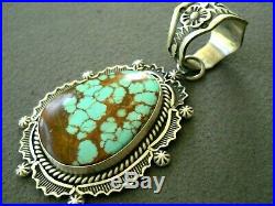 Native American Indian #8 Turquoise Sterling Silver Stamped Pendant HAROLD J