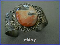 Native American Indian Petrified Wood Sterling Silver Stamped Cuff Bracelet