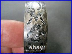 Native American Indian Sterling Silver Bracelet Stamped with Native Symbols Motifs