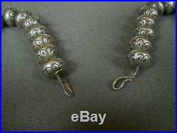 Native American Indian Sterling Silver Navajo Pearls Bead Necklace Heavy Stamps